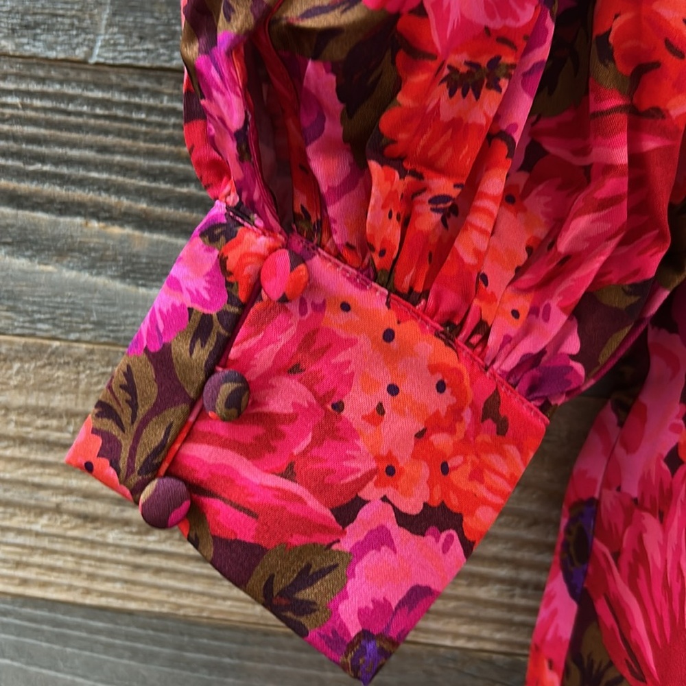 For Love & Lemons ‘Lauren’ Red Floral Long Sleeve Front Cut Out Mini Dress Small - Picture 5 of 12